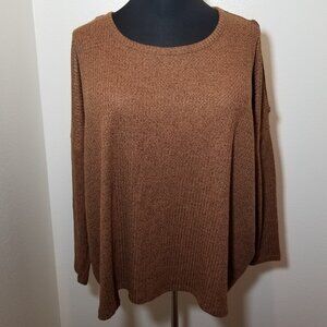 Lane Bryant Sz 18/20 Long Sleeve Top Brown Slit Sleeve Cozy Office Retro Peasant